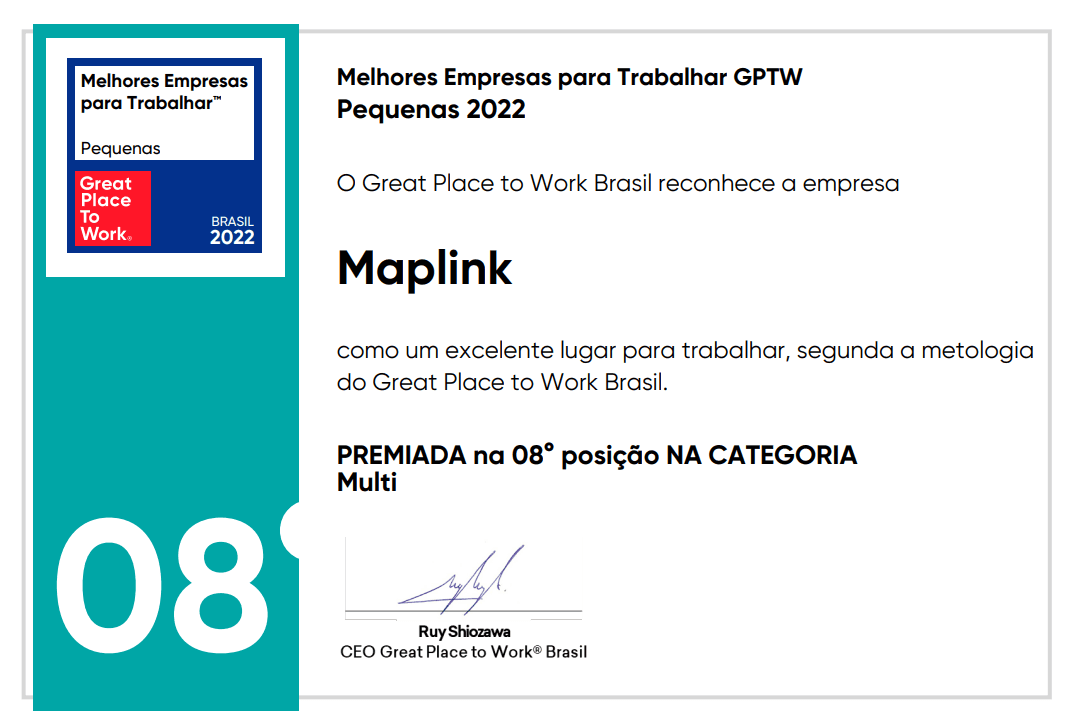 Maplink é premiada no Ranking Melhores Empresas para Trabalhar 2022